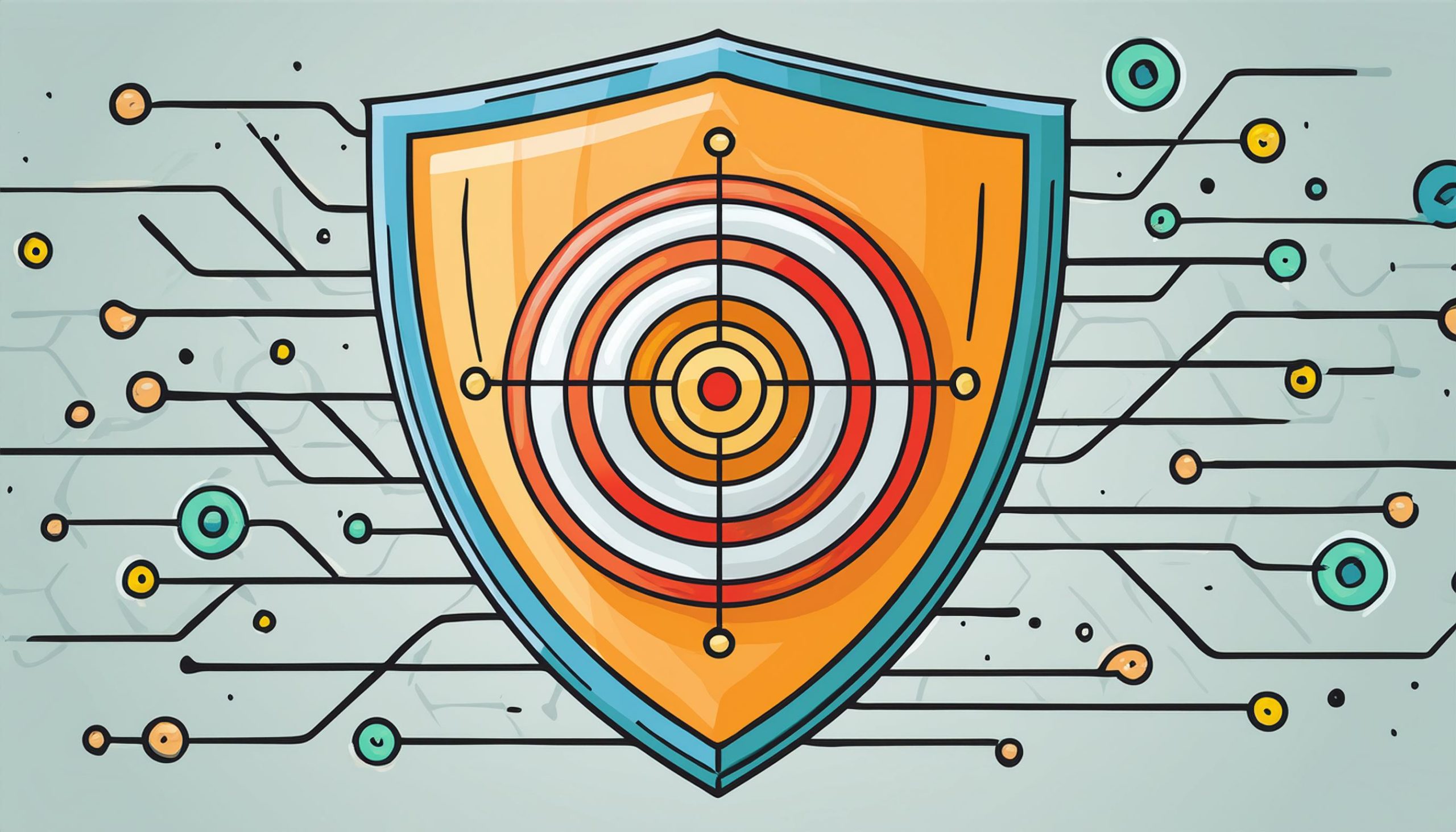 Doodle di un hacker con espressione cattiva seduto alla scrivania con una canna da pesca mentre ruba informazioni da un computer