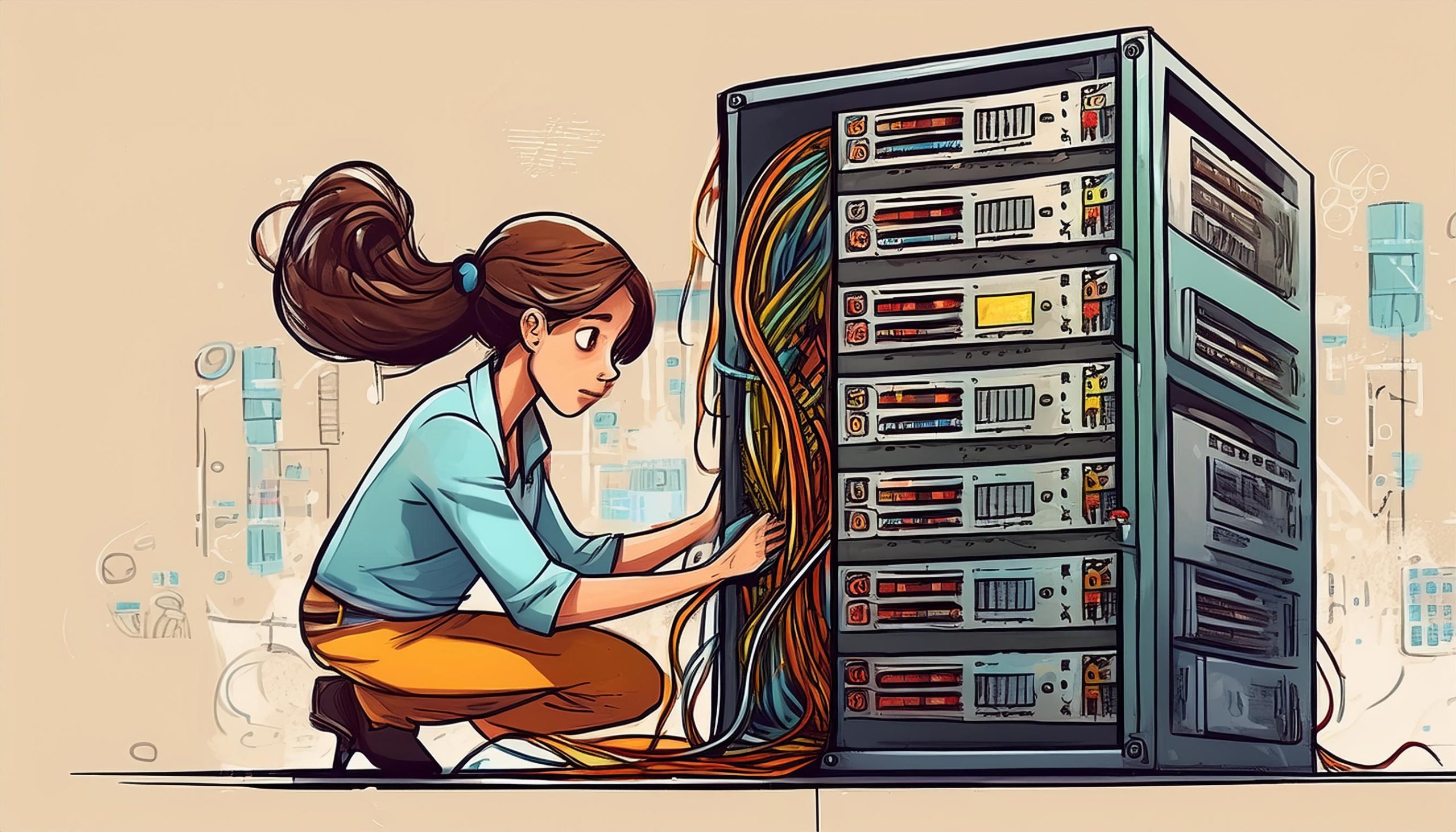 Tecnico informatico alle prese con un server