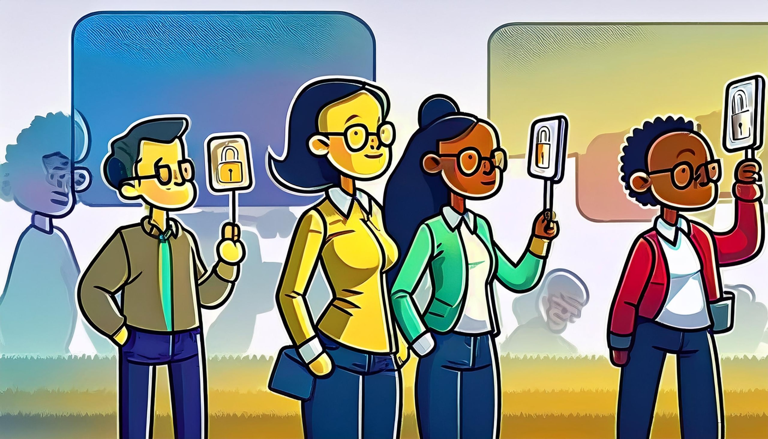 Doodle di un hacker con espressione cattiva seduto alla scrivania con una canna da pesca mentre ruba informazioni da un computer