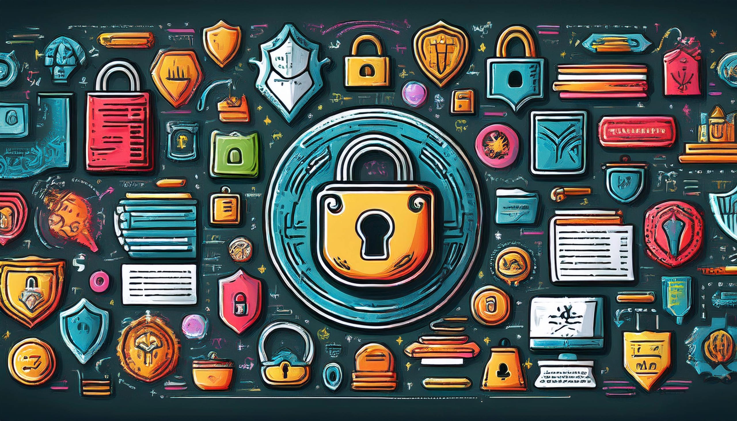 Doodle di un hacker con espressione cattiva seduto alla scrivania con una canna da pesca mentre ruba informazioni da un computer